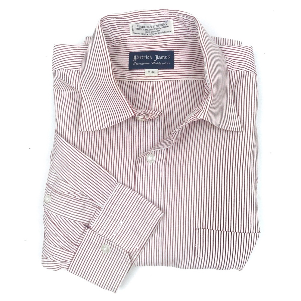 Patrick James Red and White Pinstripe Dress Shirt